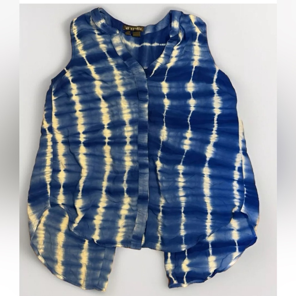 S/I Studio Women's Blue Stripes Tank Top Size Large Button Up Down Sleeveless